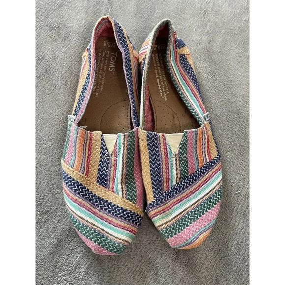Toms Women Slip On Flat Casual Multi-Colored Canvas Shoes SZ 6 EU 37 Boho Artsy - Picture 5 of 5